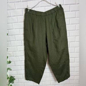 Eileen Fisher Organic Linen olive green Wide-Leg Trouser Pant/size LP